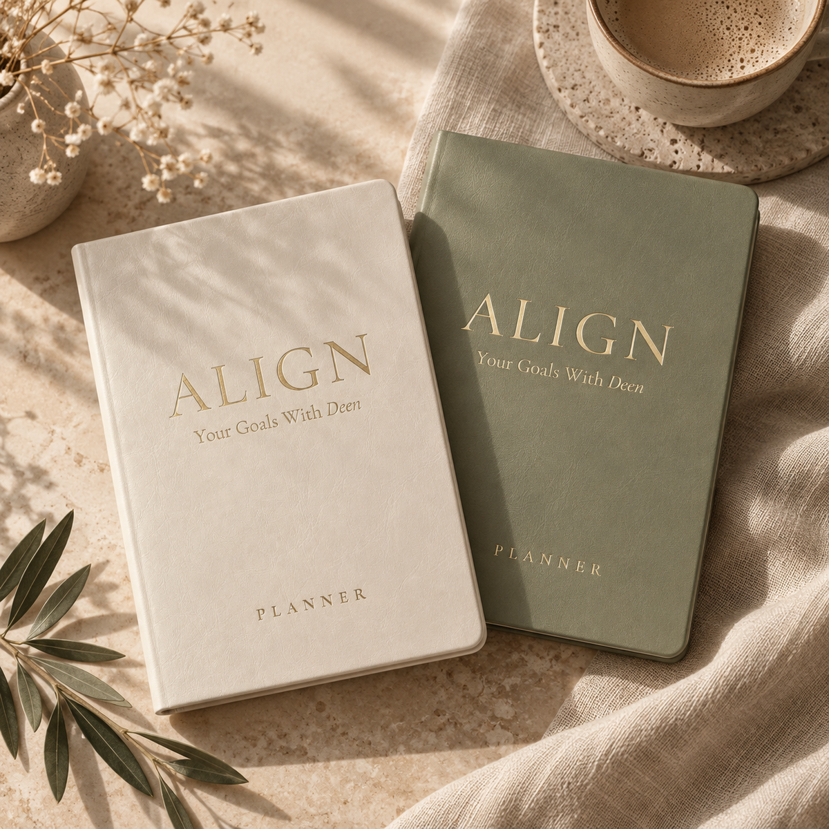 Calm Sage planner with gold foil detailing