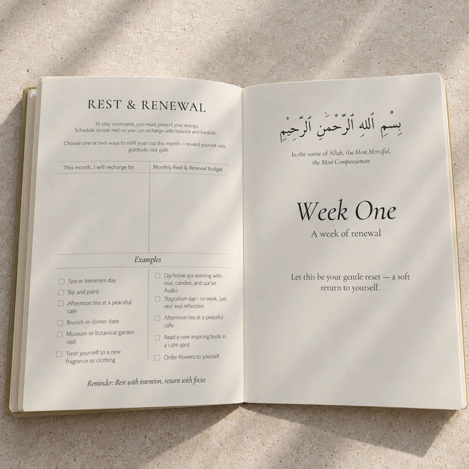Calm Sage interior: Rest & Renewal and Week One on warm stone